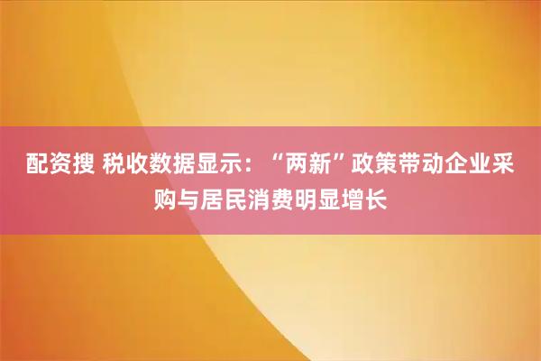 配资搜 税收数据显示：“两新”政策带动企业采购与居民消费明显增长